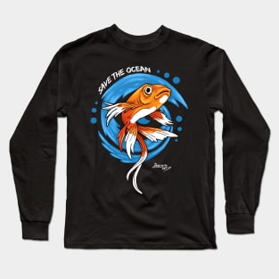 Save the Ocean Orange Fish with Blue Waves - Environment Long Sleeve T-Shirt